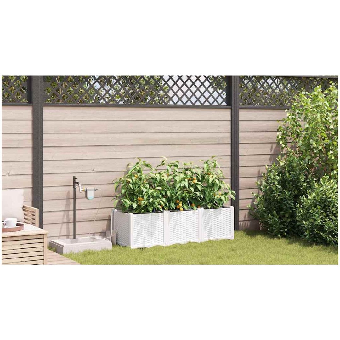 Trädgårdsplanterare med Vattenirrigationssystem 3 st Vit vidaXL 120 x 40 x 37,5 cm – bild 4