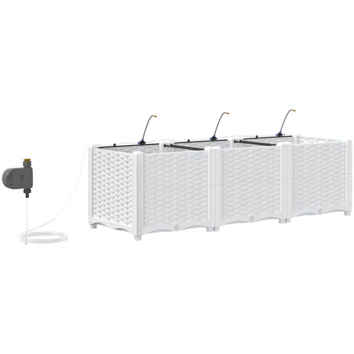 Trädgårdsplanterare med Vattenirrigationssystem 3 st Vit vidaXL 120 x 40 x 37,5 cm – bild 8