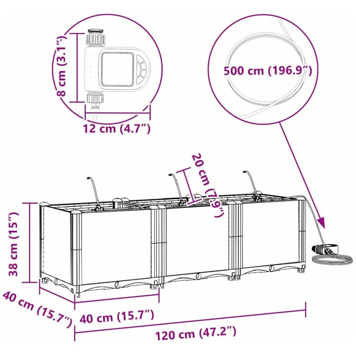 Trädgårdsplanterare med Vattenirrigationssystem 3 st Vit vidaXL 120 x 40 x 37,5 cm – bild 10