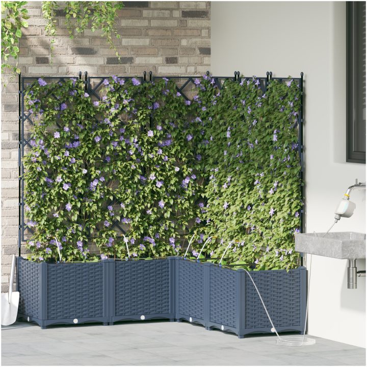Trädgårdsplanterare med Vattenirrigationssystem 5 st Grå vidaXL 120 x 120 x 142 cm – bild 3