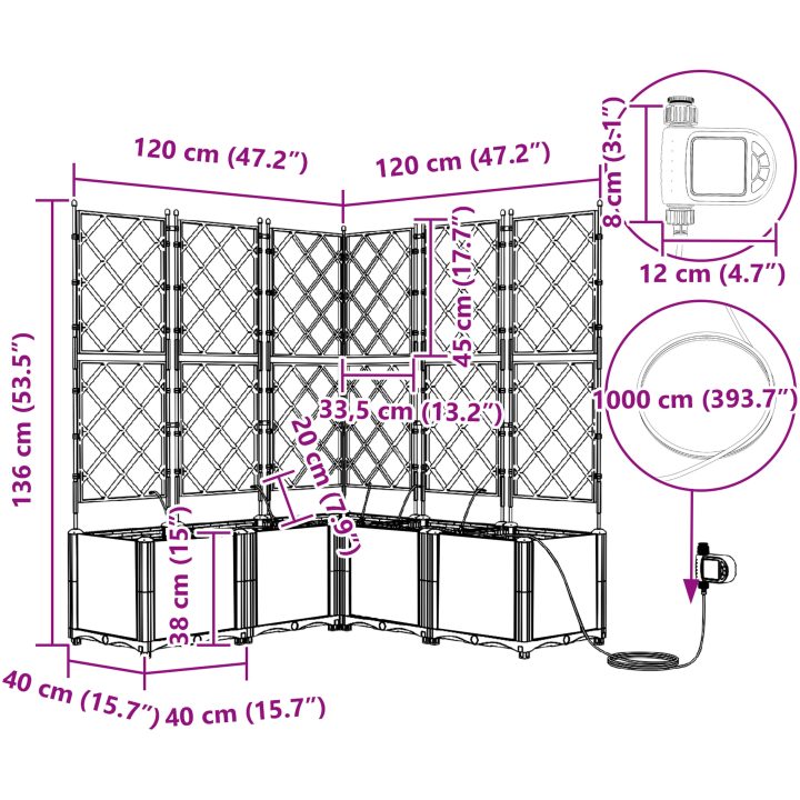 Trädgårdsplanterare med Vattenirrigationssystem 5 st Grå vidaXL 120 x 120 x 142 cm – bild 9