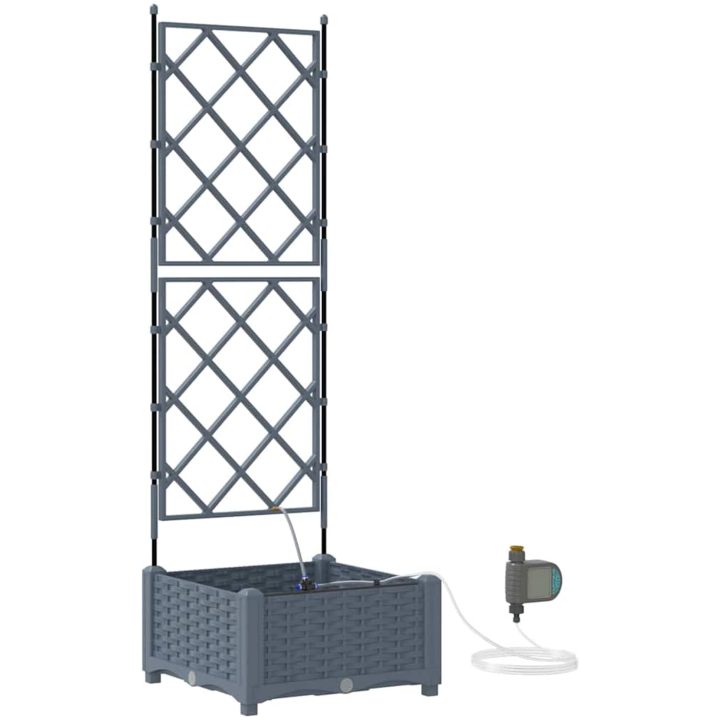 Trädgårdsplanterare med Vattenirrigationssystem Ljusgrå vidaXL 40 x 40 x 126 cm – bild 2