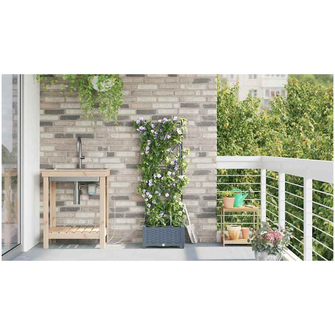 Trädgårdsplanterare med Vattenirrigationssystem Ljusgrå vidaXL 40 x 40 x 126 cm – bild 4
