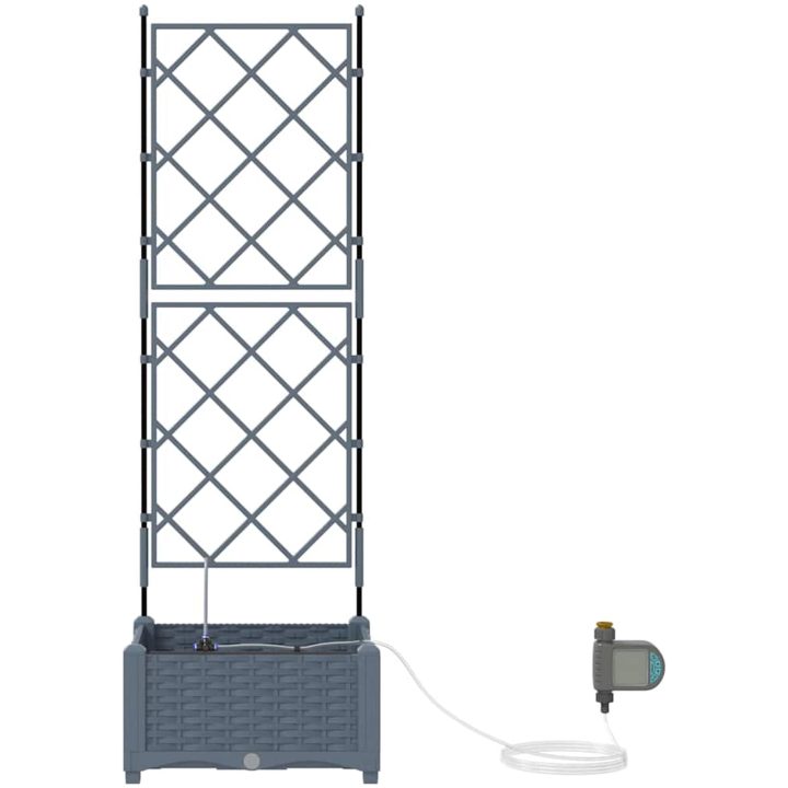 Trädgårdsplanterare med Vattenirrigationssystem Ljusgrå vidaXL 40 x 40 x 126 cm – bild 6