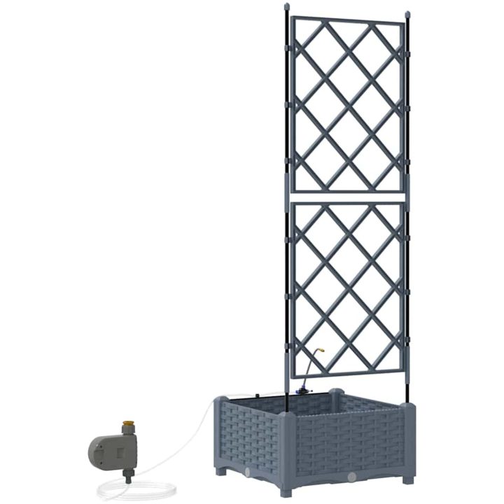Trädgårdsplanterare med Vattenirrigationssystem Ljusgrå vidaXL 40 x 40 x 126 cm – bild 8