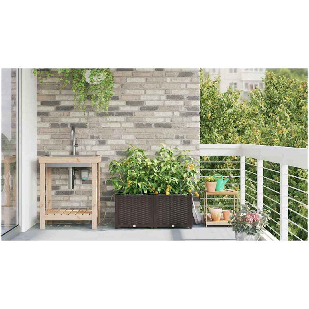 Trädgårdsplanterare med Vattensystem 2 st Brun vidaXL 80 x 40 x 37.5 cm – bild 4