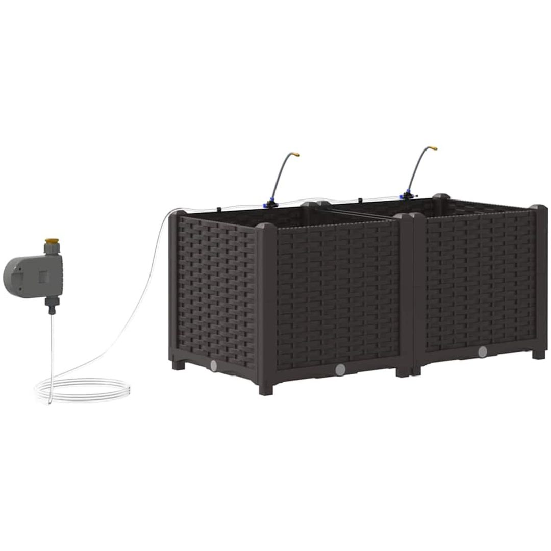 Trädgårdsplanterare med Vattensystem 2 st Brun vidaXL 80 x 40 x 37.5 cm – bild 8