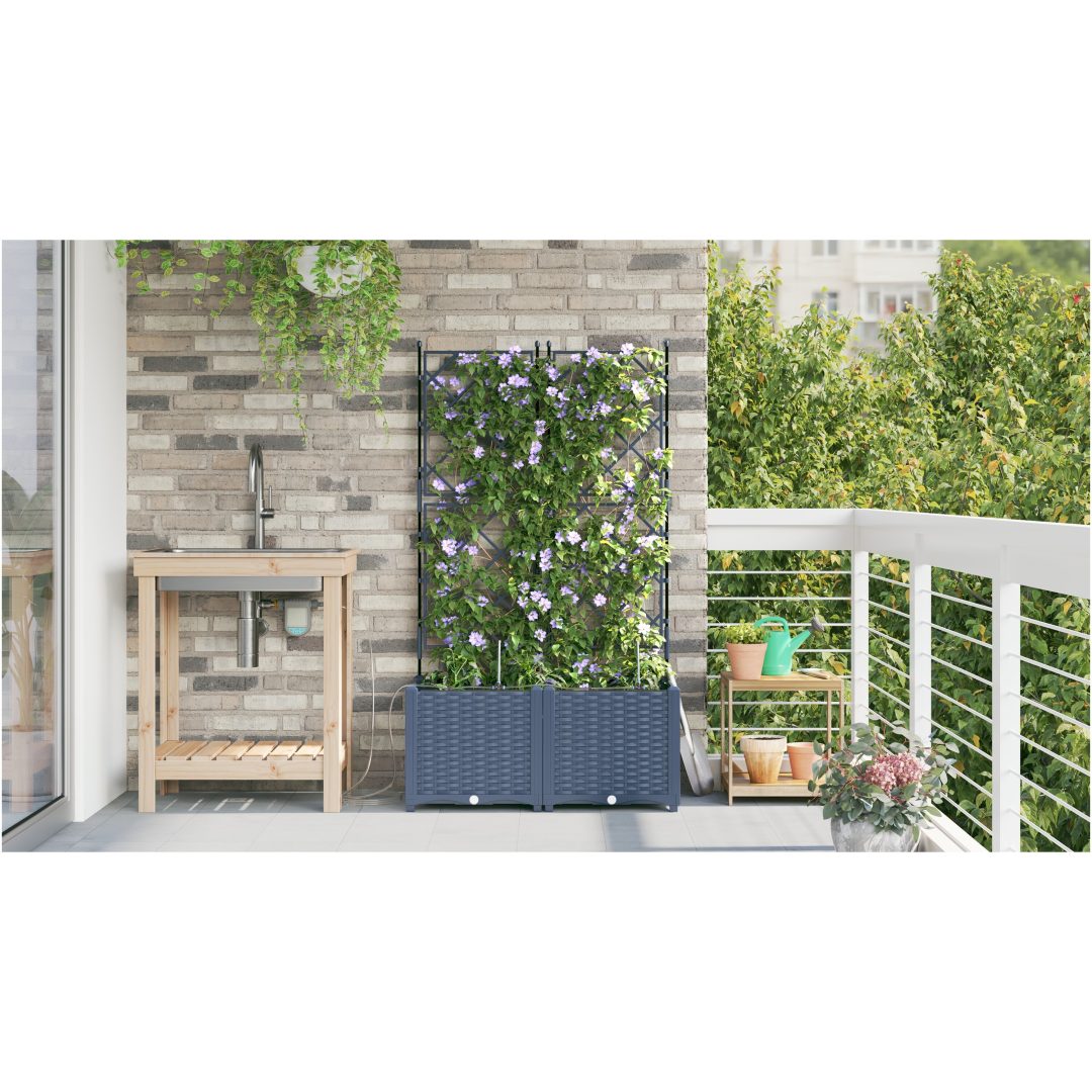 Trädgårdsplanterare med Vattensystem 2 st Grå vidaXL 80 x 40 x 142 cm – bild 4