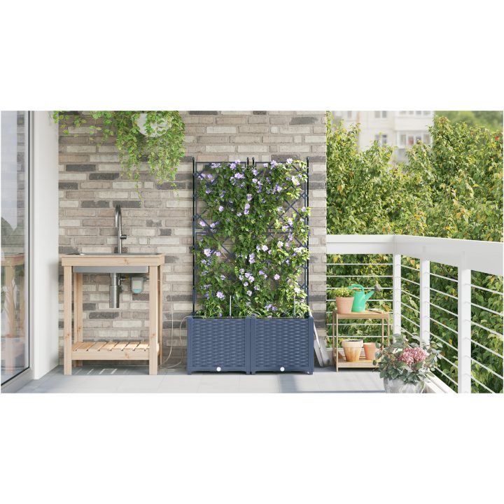 Trädgårdsplanterare med Vattensystem 2 st Grå vidaXL 80 x 40 x 142 cm – bild 4