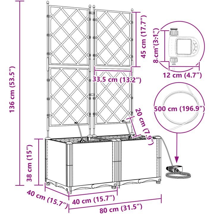 Trädgårdsplanterare med Vattensystem 2 st Grå vidaXL 80 x 40 x 142 cm – bild 9