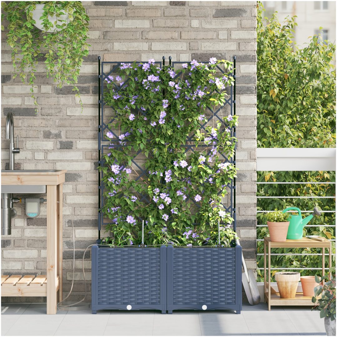 Trädgårdsplanterare med Vattensystem 2 st Grå vidaXL 80 x 40 x 142 cm