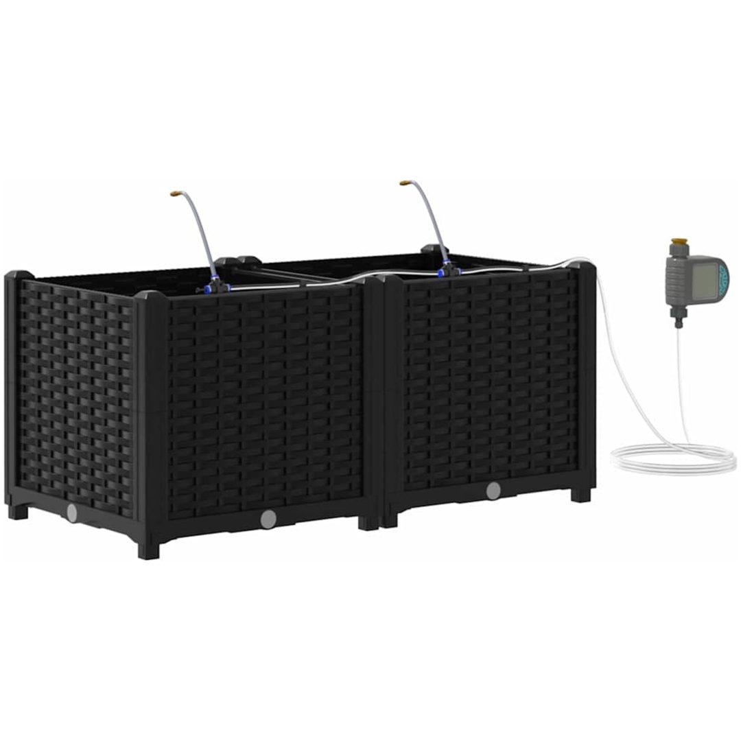 Trädgårdsplanterare med Vattensystem 2 st Svart vidaXL 80 x 40 x 37.5 cm – bild 2