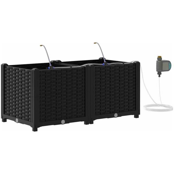 Trädgårdsplanterare med Vattensystem 2 st Svart vidaXL 80 x 40 x 37.5 cm – bild 2