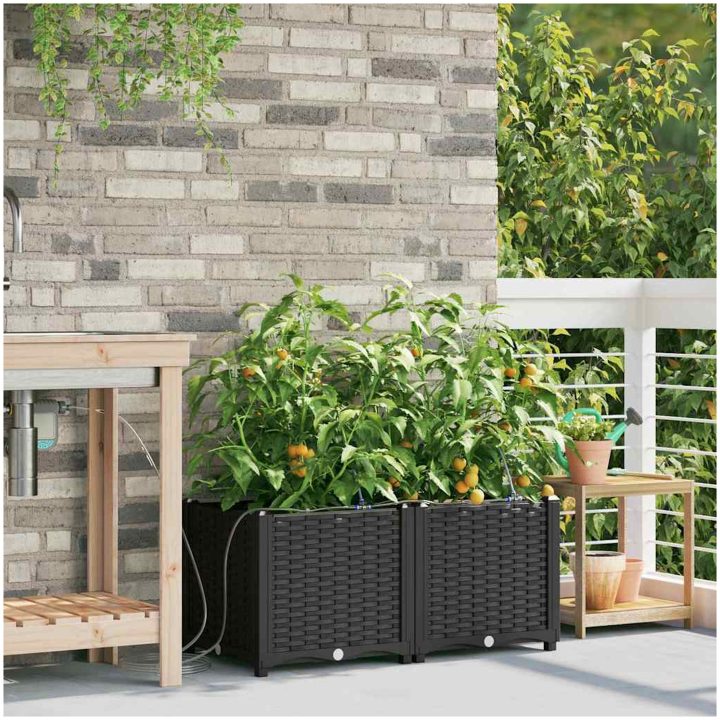 Trädgårdsplanterare med Vattensystem 2 st Svart vidaXL 80 x 40 x 37.5 cm – bild 3