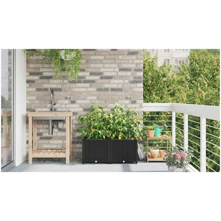 Trädgårdsplanterare med Vattensystem 2 st Svart vidaXL 80 x 40 x 37.5 cm – bild 4
