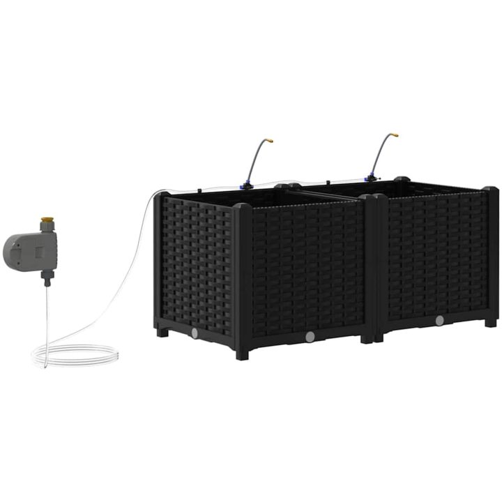 Trädgårdsplanterare med Vattensystem 2 st Svart vidaXL 80 x 40 x 37.5 cm – bild 8
