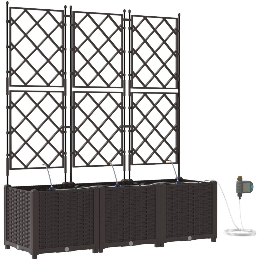 Trädgårdsplanterare med Vattensystem 3 st Brun vidaXL 120 x 40 x 142 cm – bild 2