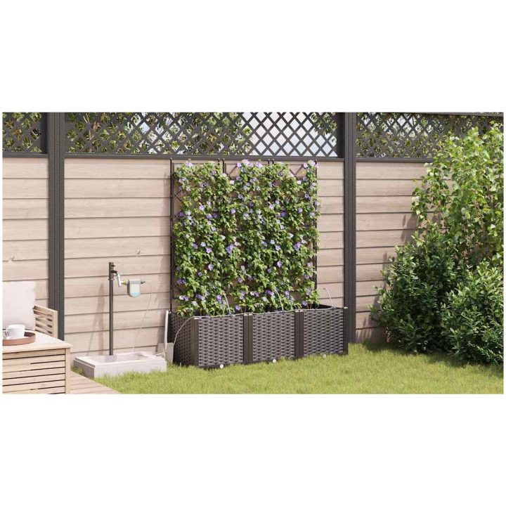 Trädgårdsplanterare med Vattensystem 3 st Brun vidaXL 120 x 40 x 142 cm – bild 4