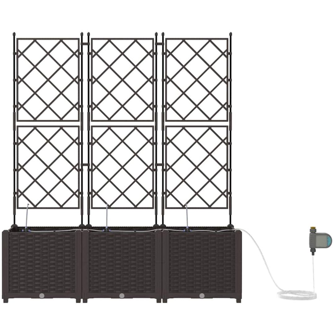 Trädgårdsplanterare med Vattensystem 3 st Brun vidaXL 120 x 40 x 142 cm – bild 6