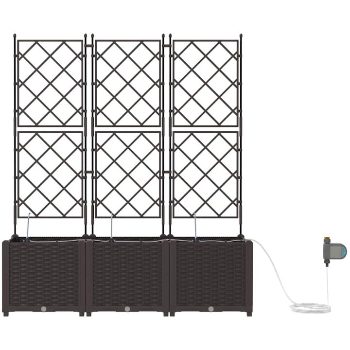 Trädgårdsplanterare med Vattensystem 3 st Brun vidaXL 120 x 40 x 142 cm – bild 6