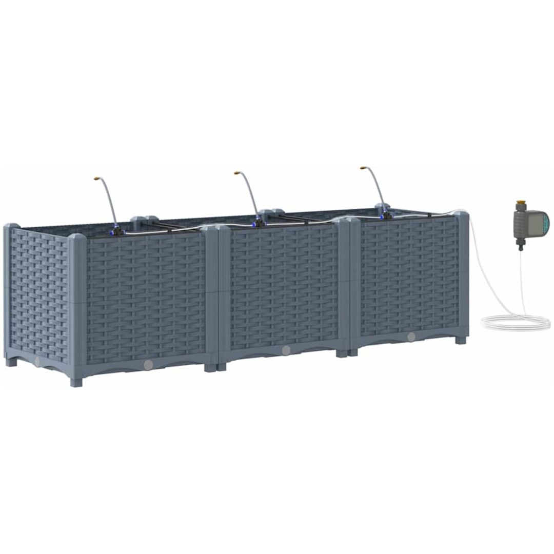 Trädgårdsplanterare med Vattensystem 3 st Ljusgrå vidaXL 120 x 40 x 37,5 cm – bild 2