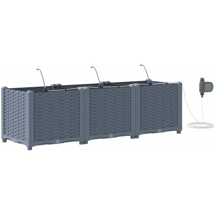 Trädgårdsplanterare med Vattensystem 3 st Ljusgrå vidaXL 120 x 40 x 37,5 cm – bild 2