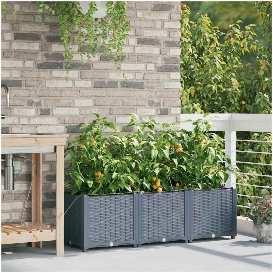 Trädgårdsplanterare med Vattensystem 3 st Ljusgrå vidaXL 120 x 40 x 37,5 cm – bild 3