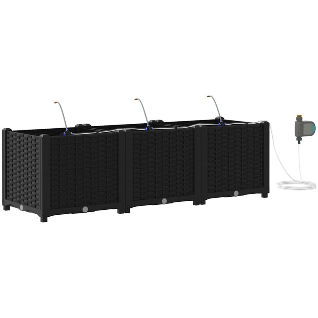 Trädgårdsplanterare med Vattensystem 3 st Svart vidaXL 120 x 40 x 37.5 cm – bild 2