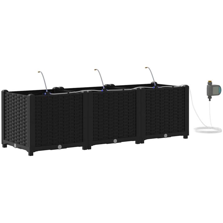 Trädgårdsplanterare med Vattensystem 3 st Svart vidaXL 120 x 40 x 37.5 cm – bild 2