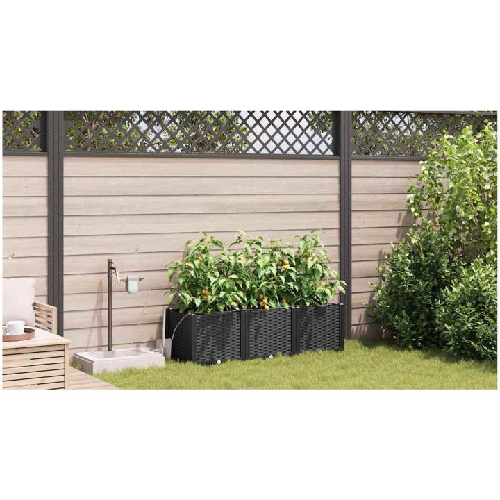 Trädgårdsplanterare med Vattensystem 3 st Svart vidaXL 120 x 40 x 37.5 cm – bild 4