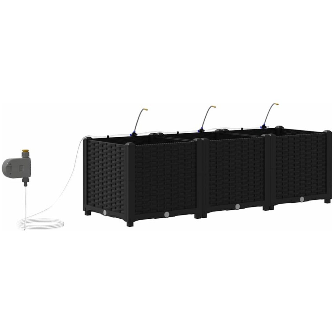 Trädgårdsplanterare med Vattensystem 3 st Svart vidaXL 120 x 40 x 37.5 cm – bild 8