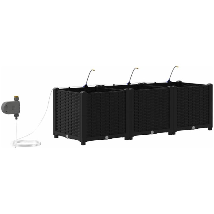 Trädgårdsplanterare med Vattensystem 3 st Svart vidaXL 120 x 40 x 37.5 cm – bild 8