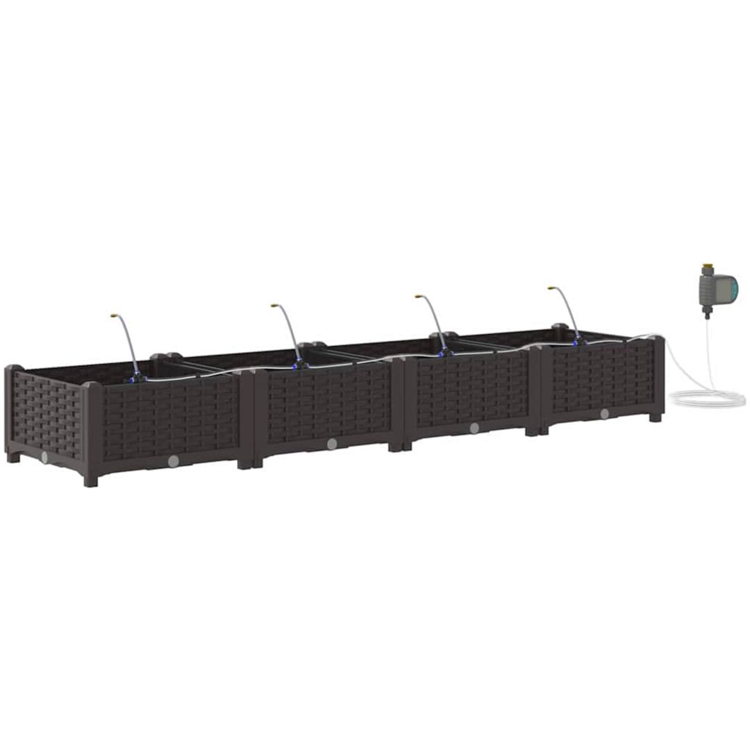 Trädgårdsplanterare med vattensystem 4 st Brun vidaXL 160 x 40 x 22 cm – bild 2