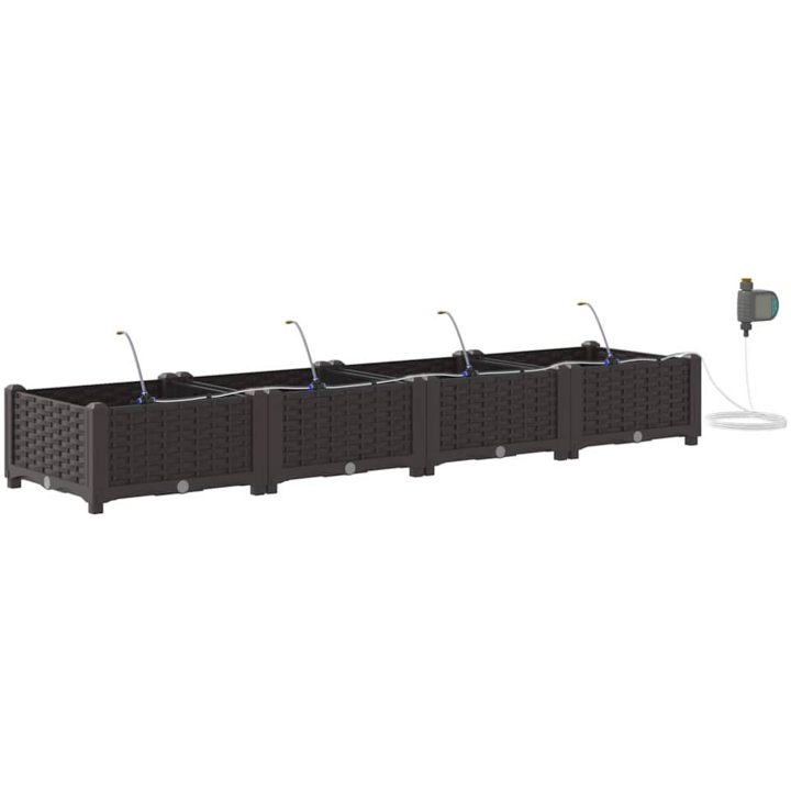 Trädgårdsplanterare med vattensystem 4 st Brun vidaXL 160 x 40 x 22 cm – bild 2