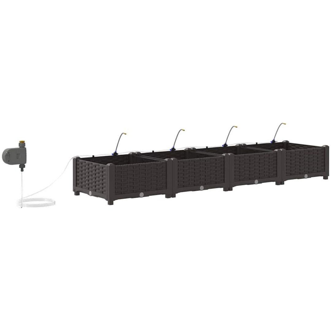 Trädgårdsplanterare med vattensystem 4 st Brun vidaXL 160 x 40 x 22 cm – bild 8