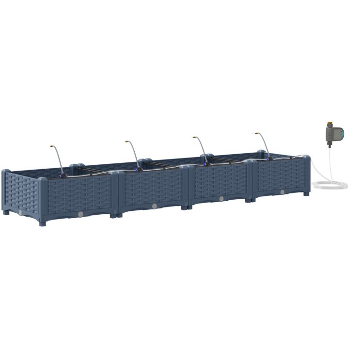 Trädgårdsplanterare med Vattensystem 4 st Grå vidaXL 160 x 40 x 22 cm – bild 2