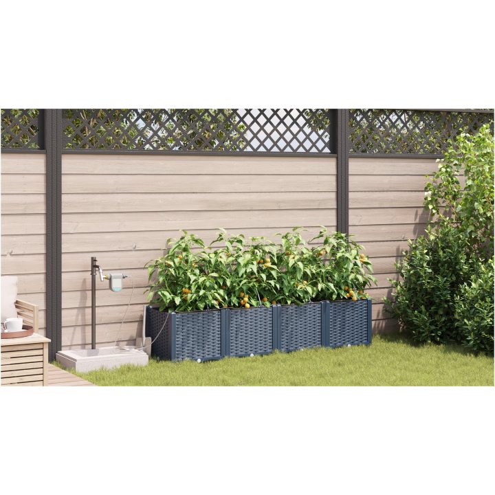 Trädgårdsplanterare med Vattensystem 4 st Grå vidaXL 160 x 40 x 37.5 cm – bild 4