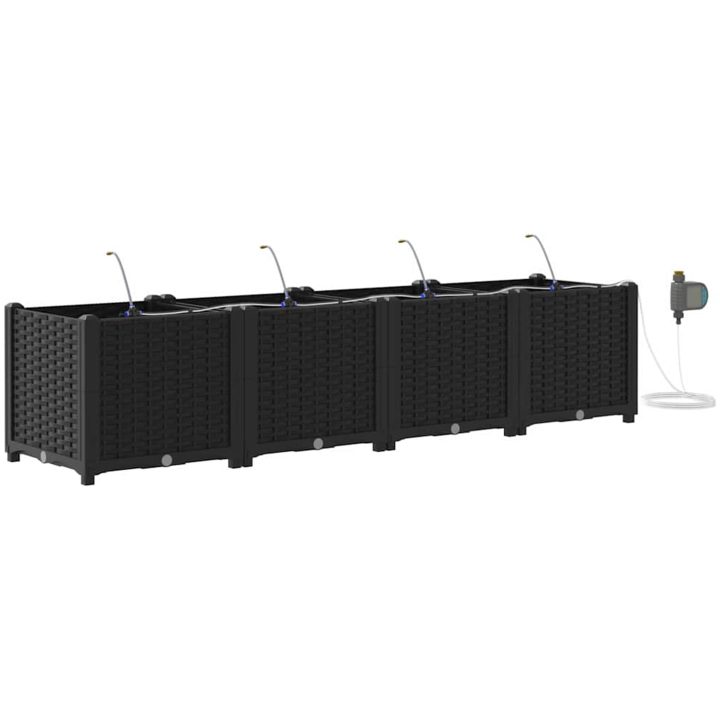 Trädgårdsplanterare med Vattensystem 4 st Svart vidaXL 160 x 40 x 37.5 cm – bild 2