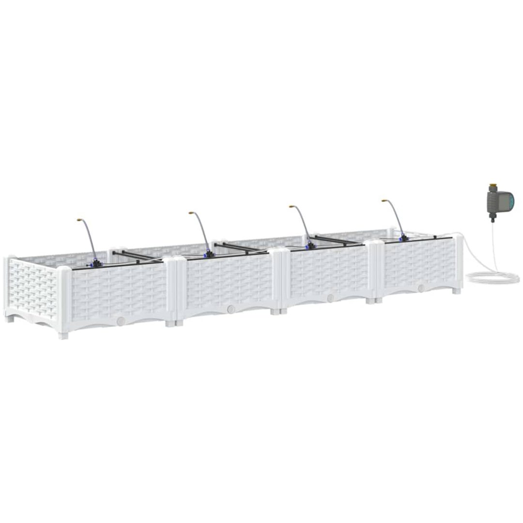 Trädgårdsplanterare med Vattensystem 4 st Vit vidaXL 160 x 40 x 22 cm – bild 2