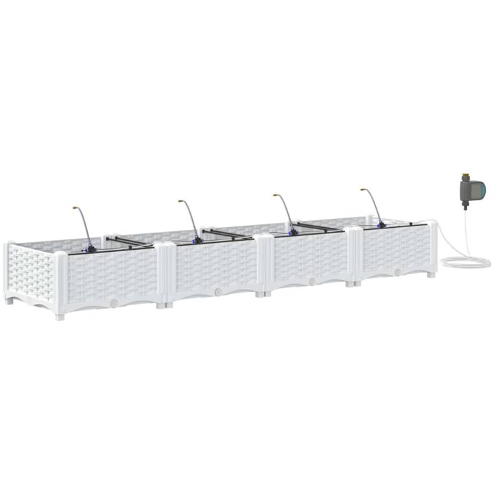 Trädgårdsplanterare med Vattensystem 4 st Vit vidaXL 160 x 40 x 22 cm – bild 2