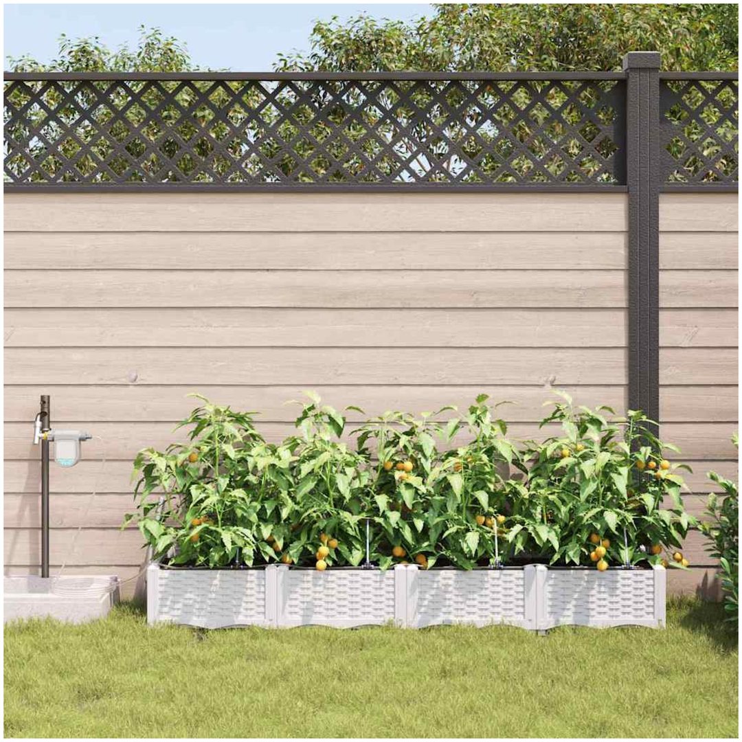 Trädgårdsplanterare med Vattensystem 4 st Vit vidaXL 160 x 40 x 22 cm – bild 3