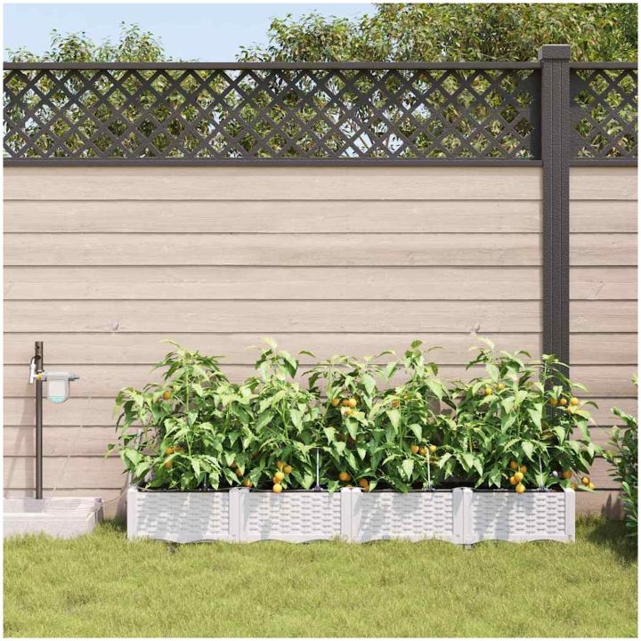 Trädgårdsplanterare med Vattensystem 4 st Vit vidaXL 160 x 40 x 22 cm – bild 3