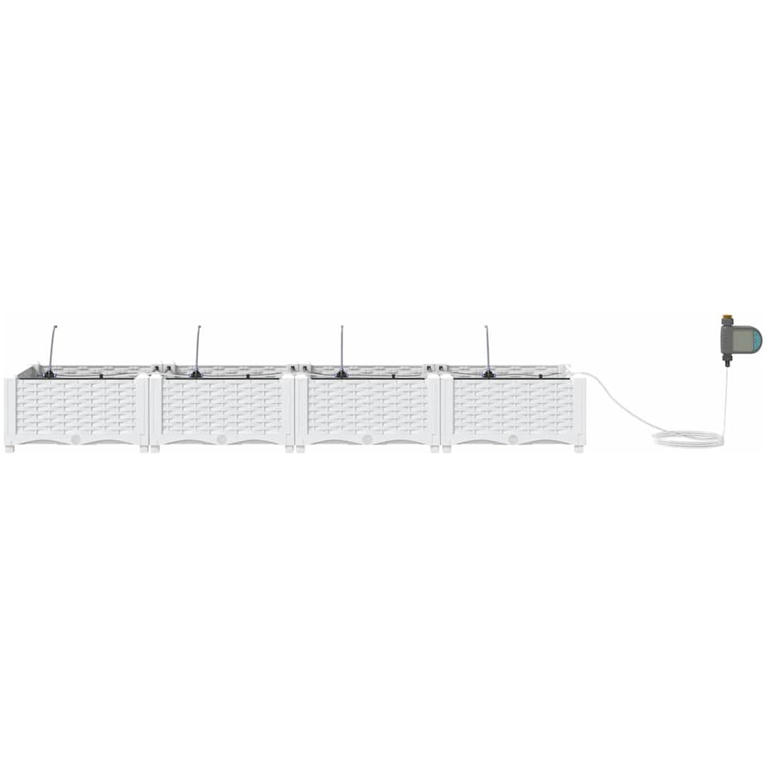 Trädgårdsplanterare med Vattensystem 4 st Vit vidaXL 160 x 40 x 22 cm – bild 5