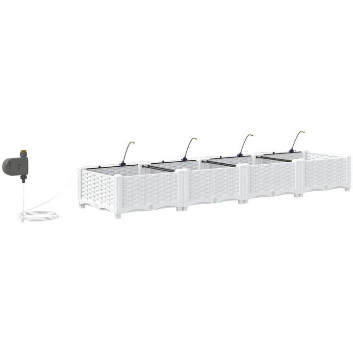 Trädgårdsplanterare med Vattensystem 4 st Vit vidaXL 160 x 40 x 22 cm – bild 7