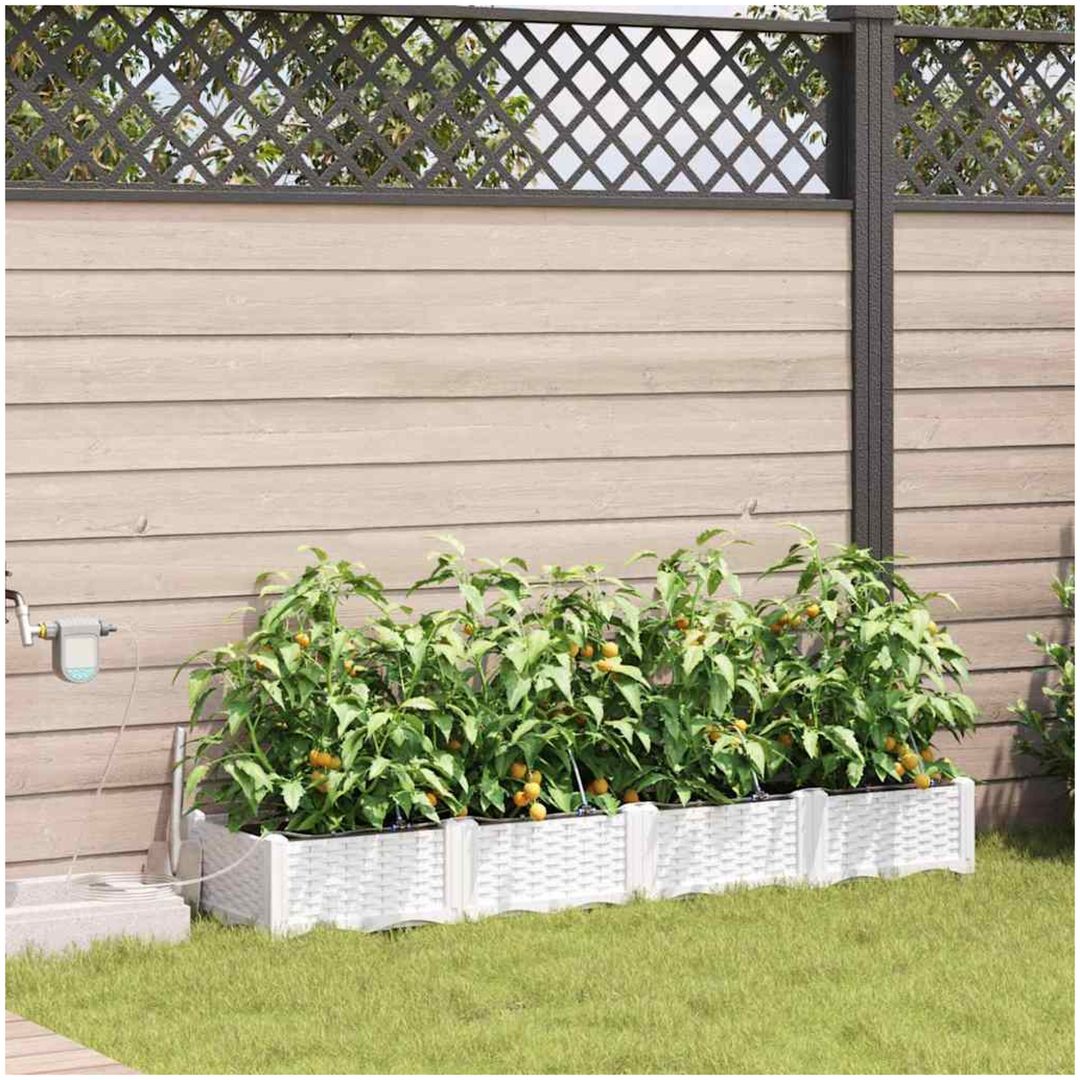 Trädgårdsplanterare med Vattensystem 4 st Vit vidaXL 160 x 40 x 22 cm