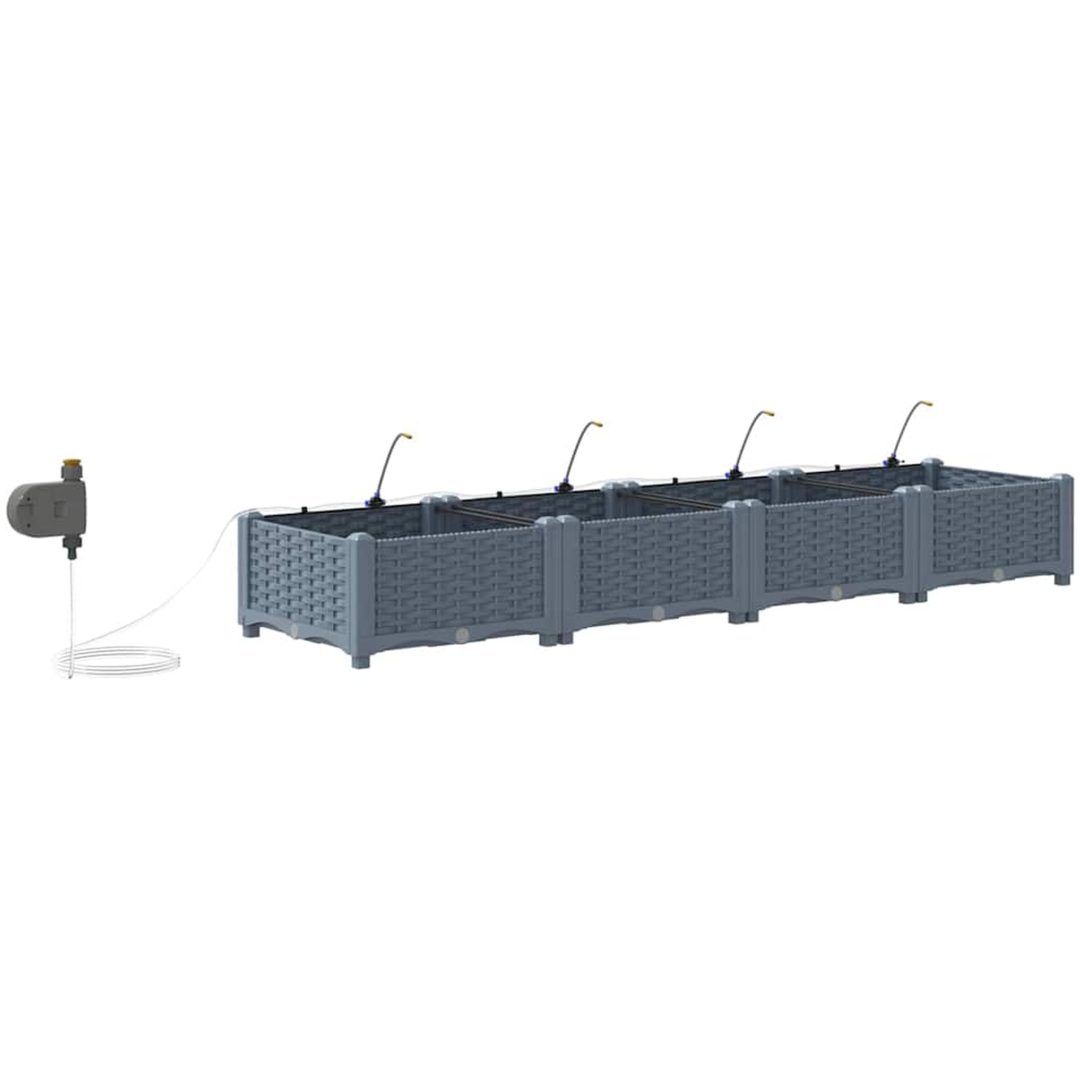 Trädgårdsplanterare med Vattensystem 4 stycken Ljusgrå vidaXL 160 x 40 x 22 cm – bild 8
