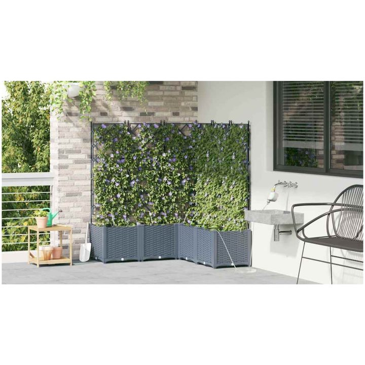 Trädgårdsplanterare med Vattensystem 5 st Ljusgrå vidaXL 120 x 120 x 142 cm – bild 4