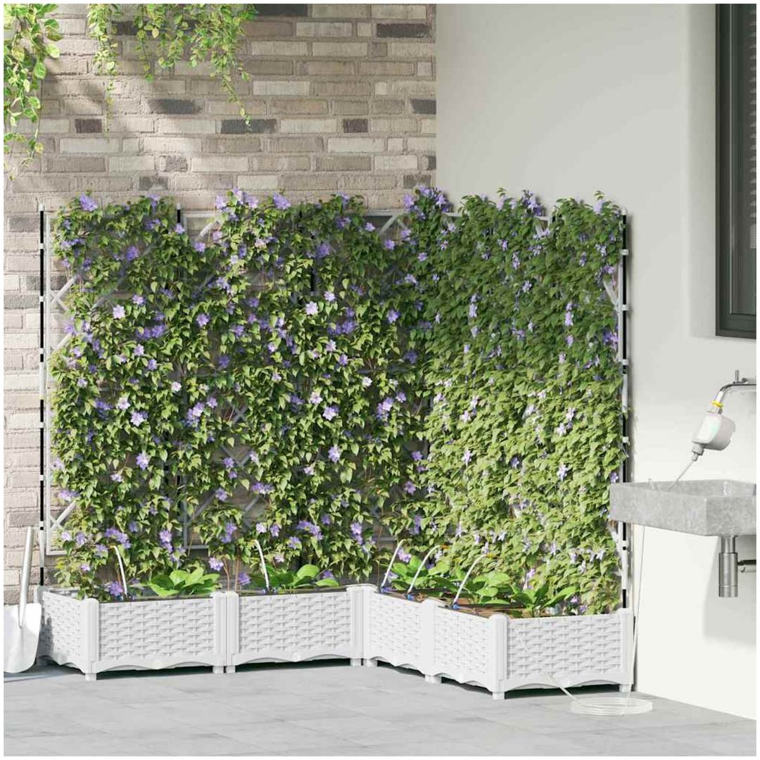 Trädgårdsplanterare med Vattensystem 5 st Vit vidaXL 120 x 120 x 126 cm – bild 3