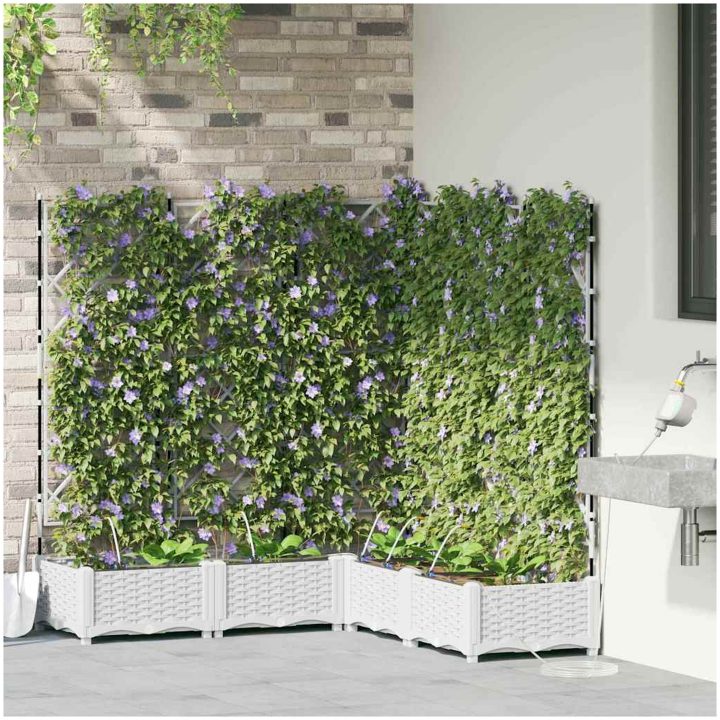 Trädgårdsplanterare med Vattensystem 5 st Vit vidaXL 120 x 120 x 126 cm – bild 3
