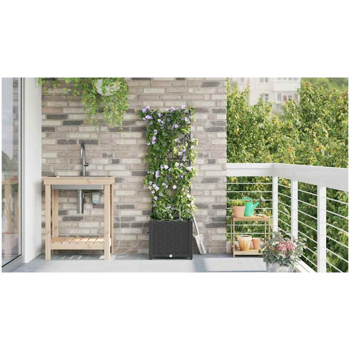 Trädgårdsplanterare med Vattensystem Svart vidaXL 40 x 40 x 142 cm – bild 4